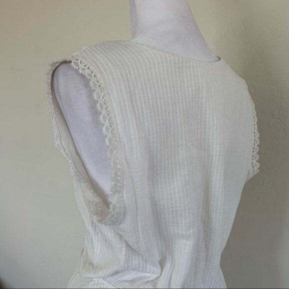 Peixoto Sofi White Coconut Stripe 100% Cotton Front Knot Mini Dress Size Medium - Picture 9 of 11